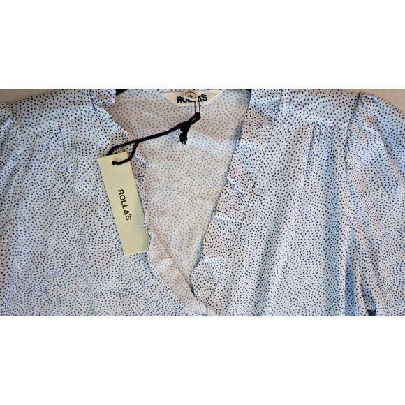Rolla's 12963 Women's Sz S French Blue Mini Spot Ruffled Button Up Lily Blouse - Picture 9 of 11